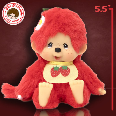 5.5'' Small Monchhichi Doll - Strawberry Fruit Colors - Authentic Monkey Plush