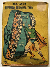 1950's Mechanical SUPERMAN TURNOVER TANK Linemar Tin Wind-Up w ORIGINAL BOX RARE