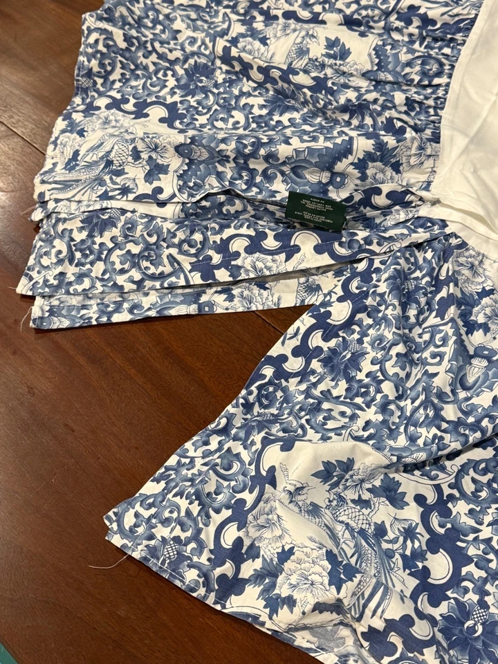 Ralph Lauren Tamarind Porcelain Blue Bird Set of 2 Twin Bed Skirts Dust Ruffle  - Image 2 of 4
