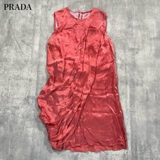 PRADA Mini Dress Size 42 Red Asymmetrical Draped Back Zip