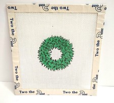 Handpainted Needlepoint Canvas Christmas Wreath Ornament Green 18M