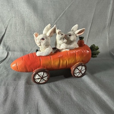 Bunny Family In Carrot Car Easter Decoration