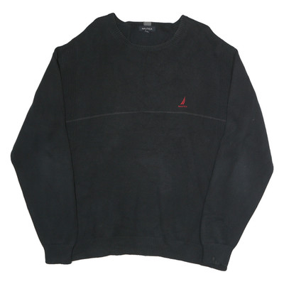 NAUTICA Herren Schwarz Baumwolle Uni Rundhals Basic Strick Pullover XL Freizeit