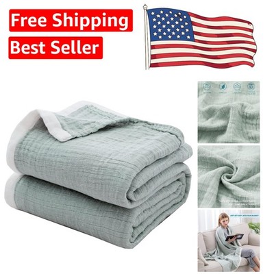 Sage Green 4-Layer Muslin Throw Blanket - Cozy & Hypoallergenic for All Seasons