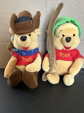 Disney Store Mini Bean Bags Cowboy Pooh and Fishing Pooh 8 Inch Plush