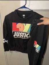 Justice Girls S 7/8 Black 2pc Fleece Sweatshi...