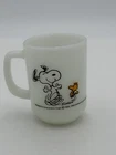 Vtg Fire King Snoopy Woodstock At Times Life is Pure Joy Mug Vintage Milk Glass