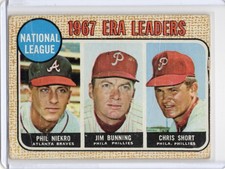 1968 Topps #7 Jim Bunning/Phil Niekro/Chris Short NL ERA Leaders FR-VG X Crease