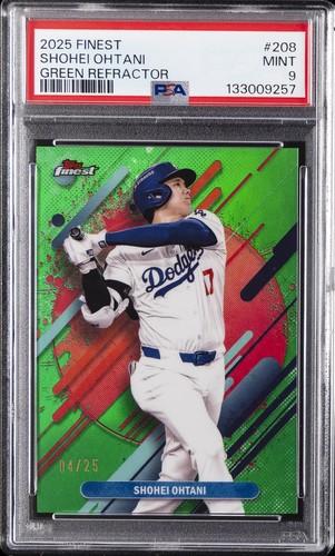 2025 TOPPS FINEST GREEN REFRACTOR #208 SHOHEI OHTANI 4/25 PSA 9