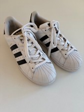 Adidas Original Superstar 6.5 Puntera Concha Blanco Negro Raya Con Dorado Mujer Academia