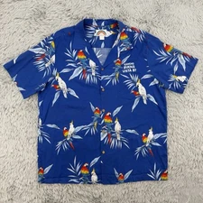 Paradise Found Shirt Men’s 2XL Blue Parrots AOP VTG 80s Made In USA Magnum PI