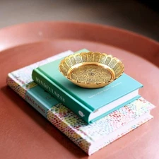 3 Brass Floral Nakashi Religious Hindu Puja Aarti Tika Work Plates Bowls Home