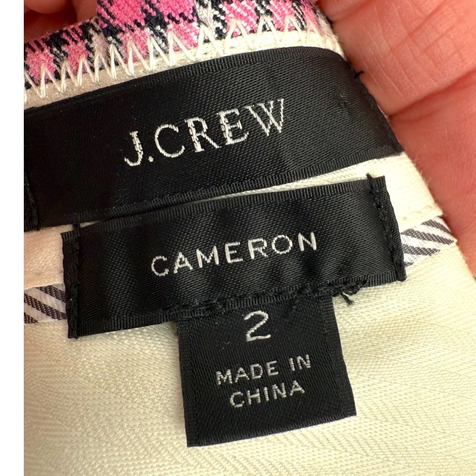 J. Crew 女式 Cameron 格子踝裤粉色黑色 2 码学院风职业休闲 — 第 3/4 张图片