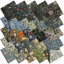 25 Pcs William Morris Cotton Fabric Squares, ...