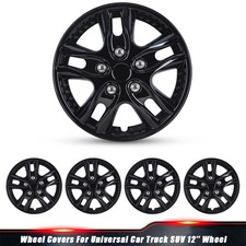 12 4 Black Lacquer Wheel Covers Full Rim Hub Caps Fit R12 Tire Steel Wheels