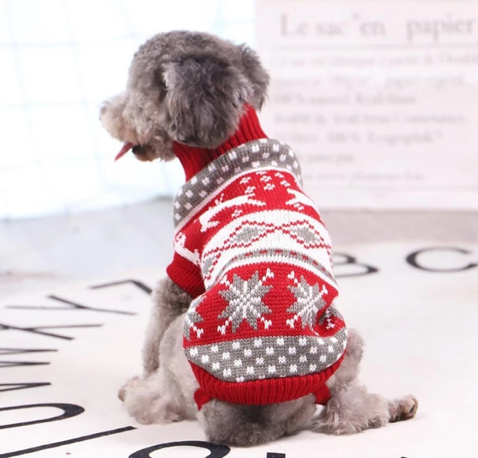 Ribbed Two-Leg Sweater Knitwear Turtleneck Striped Elk Printed Cotton (S) - Image 2 of 2