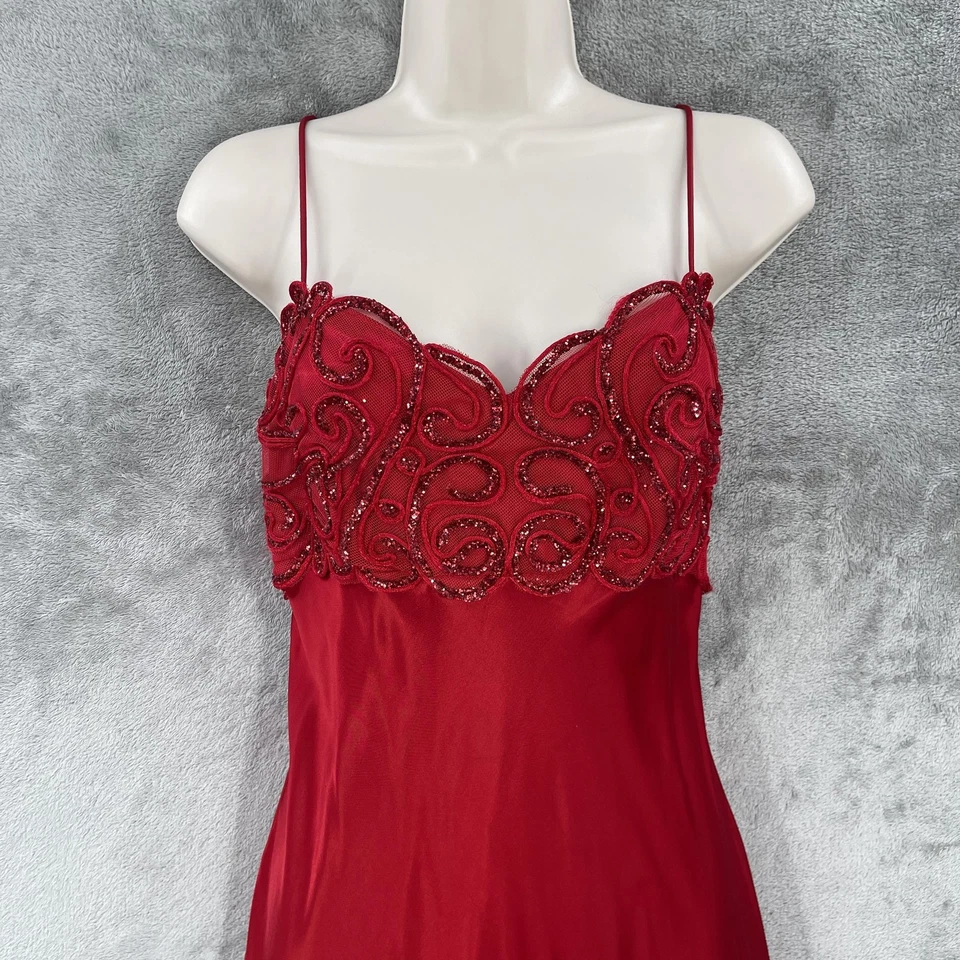 Vestido De Laru Sin Mangas Mujer Rojo Cuentas Novia Formal Largo Fiesta Evento Talla M Foto 4 de 4