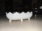 Fenton Hobnail White Milk Glass Footed Oval Candy Nut Pickle Dish MCM 8”