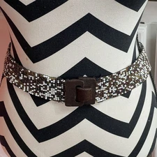 Boho Beaded Fashion Belt Women 30'' Stretchy Wood Hook Clasp Brown Blue White