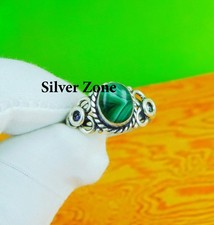 Malachite Gemstone 925 Sterling Silver Handmade Jewelry Ring Size 5 to 13