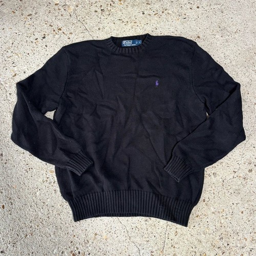 Vintage Polo Ralph Lauren Men's Black Knit Pullover Sweater Pima Cotton Size L