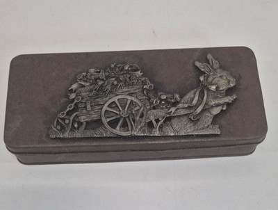 Vintage Rocky Mountain Chocolate Factory Brass & Pewter Tin Rabbit