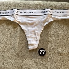 Victoria s Secret Medium White Cotton Logo Thong Panties