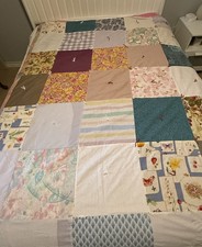Vtg Handmade Hand Tied 75" x 56" Patchwork Lightweight Quilt Cottage Farmhouse