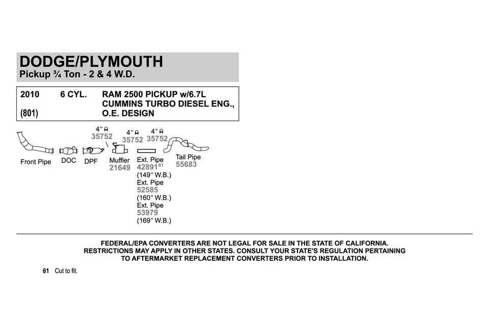 For Ram 2500 2011-2013 Walker 55683 Aluminized Steel Exhaust Tailpipe - Imagem 3 de 4