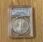 2021 $1 American Silver Eagle Type 1 PCGS MS70 First Day of Issue