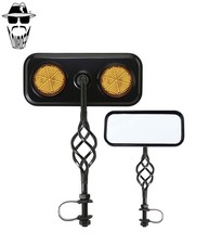 2x ORIGINAL LOWRIDER Rectangle Bike Mirror Bird Cage Twisted Amber Reflectors.