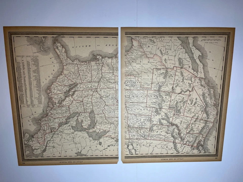 Mapa de Estados Unidos 1890 2 piezas Fm Rand-McNally Atlas Mundial VER FOTOS y DESCRIPCIÓN Foto 2 de 4