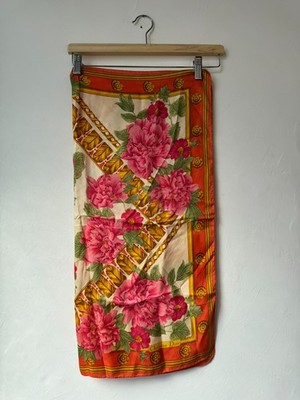 Christian Dior Damen Schal Orange Mehrfarbig Floral 100% Seide Pre Owned