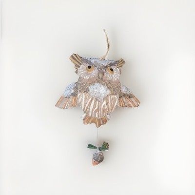 Brown Flying Owl Ornament Pull Acorn Wings Go Up! Craft Decoration Hanging owl