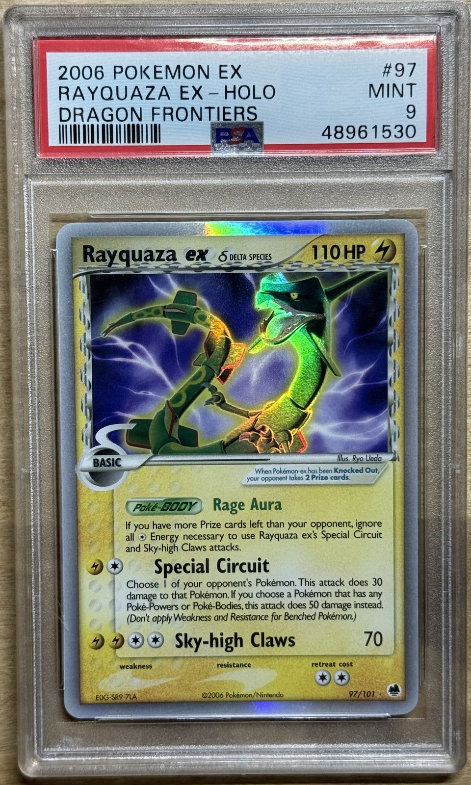 2006 POKEMON EX DRAGON FRONTIERS #97 RAYQUAZA EX-HOLO PSA 9