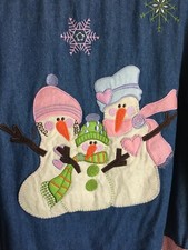 Vtg Lighthouse Apparel Womens Denim Jacket Ugly Christmas Applique Size Med Mn1