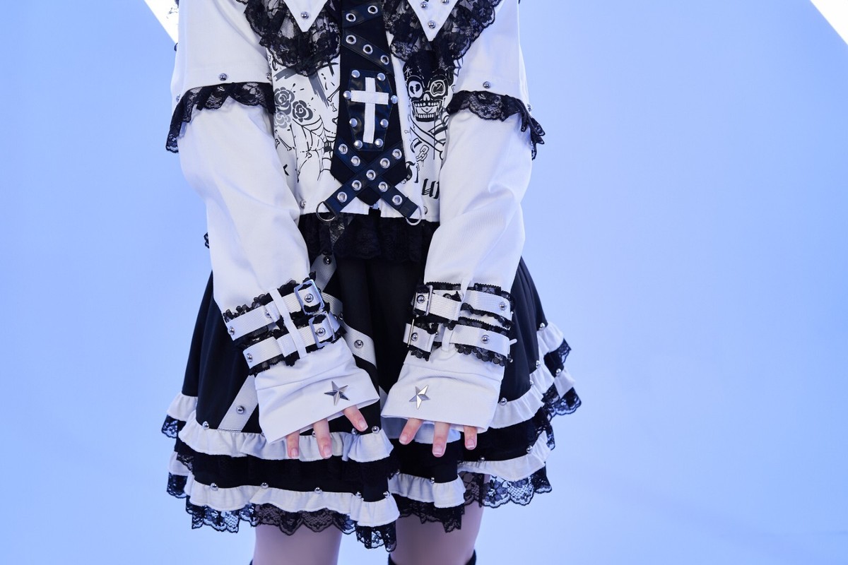 Yabi Preppy punk Y2K virtual spell lace hem sailor collar Yabi Preppy punk Y2K virtual spell lace hem sailor collar