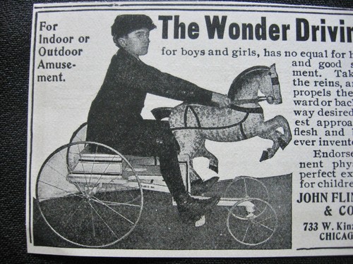 Antique c1901 WONDER DRIVING HORSE Vtg Pedal Push Kid Toy Print Ad~John Flindall - Picture 2 of 3