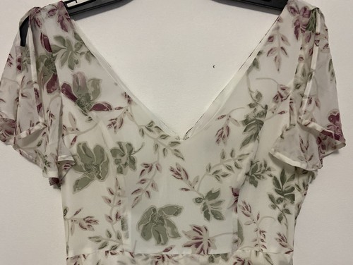 Lulus Hi Low Midi Dress Lovestruck White Pink Floral Fairy Split Sleeves Medium - Picture 4 of 10