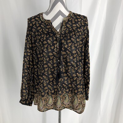 DR2 Multicolor Floral Print Flowy Sleeve Split Neck Top XS