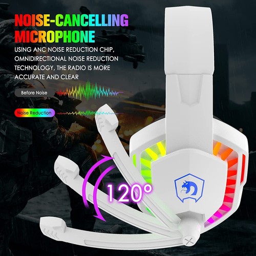 Wired Gaming Headset With Mic RGB Backlit Stereo for PC Xbox One Nintendo Switch - Picture 4 of 15