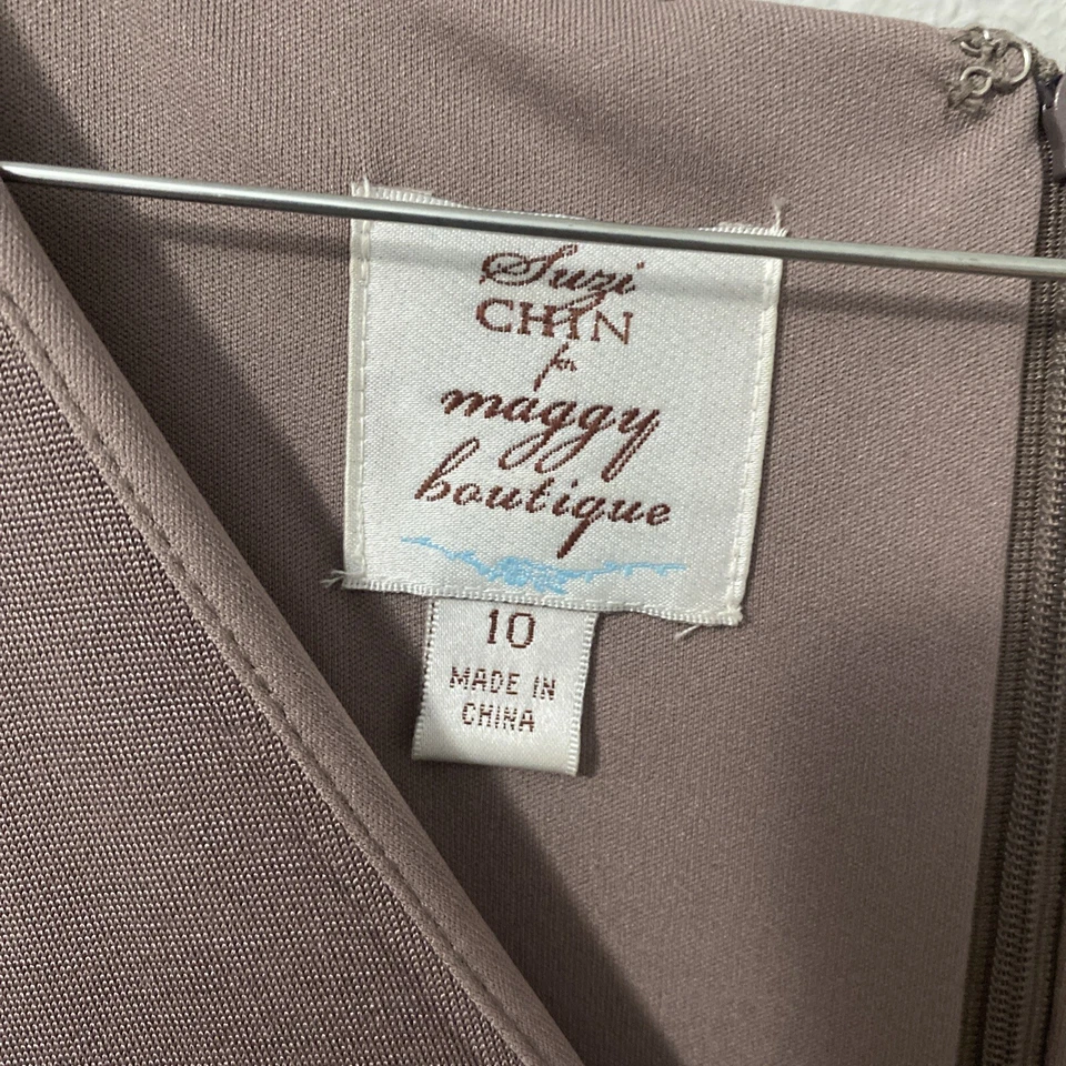 Suzi Chin for Maggy Boutique Sz 10 Brown Peasant Jersey Dress - Image 2 of 3