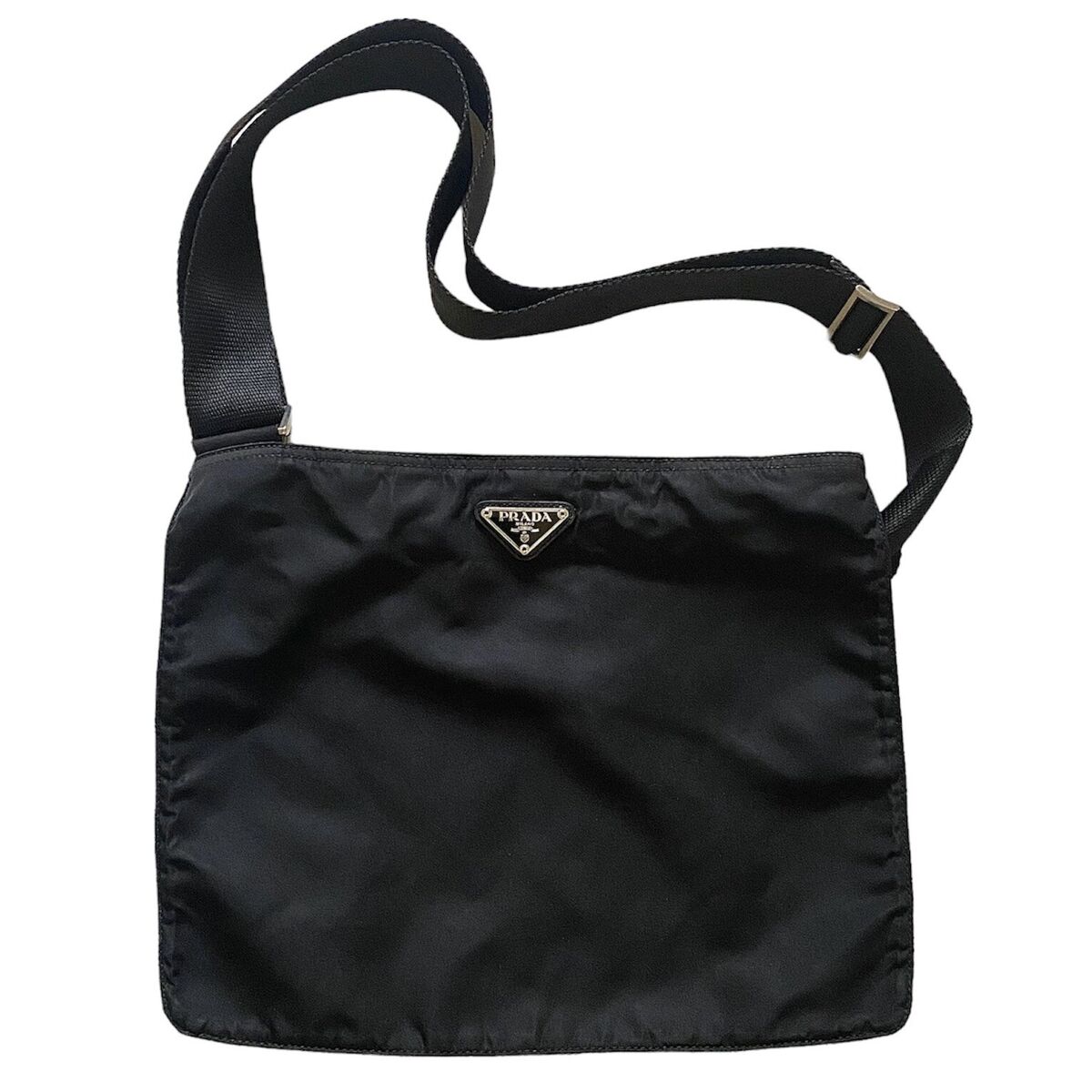 AUTHENTIC PRADA NYLON CROSSBODY ZIPPER BAG, BLACK, H: 10 AUTHENTIC PRADA NYLON CROSSBODY ZIPPER BAG, BLACK, H: 10
