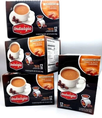 48 Indulgio SWEET & SALTY CARAMEL Cappuccino K-Cup Coffee Keurig-4 Box Lot 25/26
