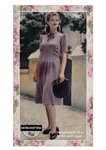 1940s Pretty Bow Tie Dress Vintage Knitting Pattern Bust 32-34 - 第 1/2 張圖片