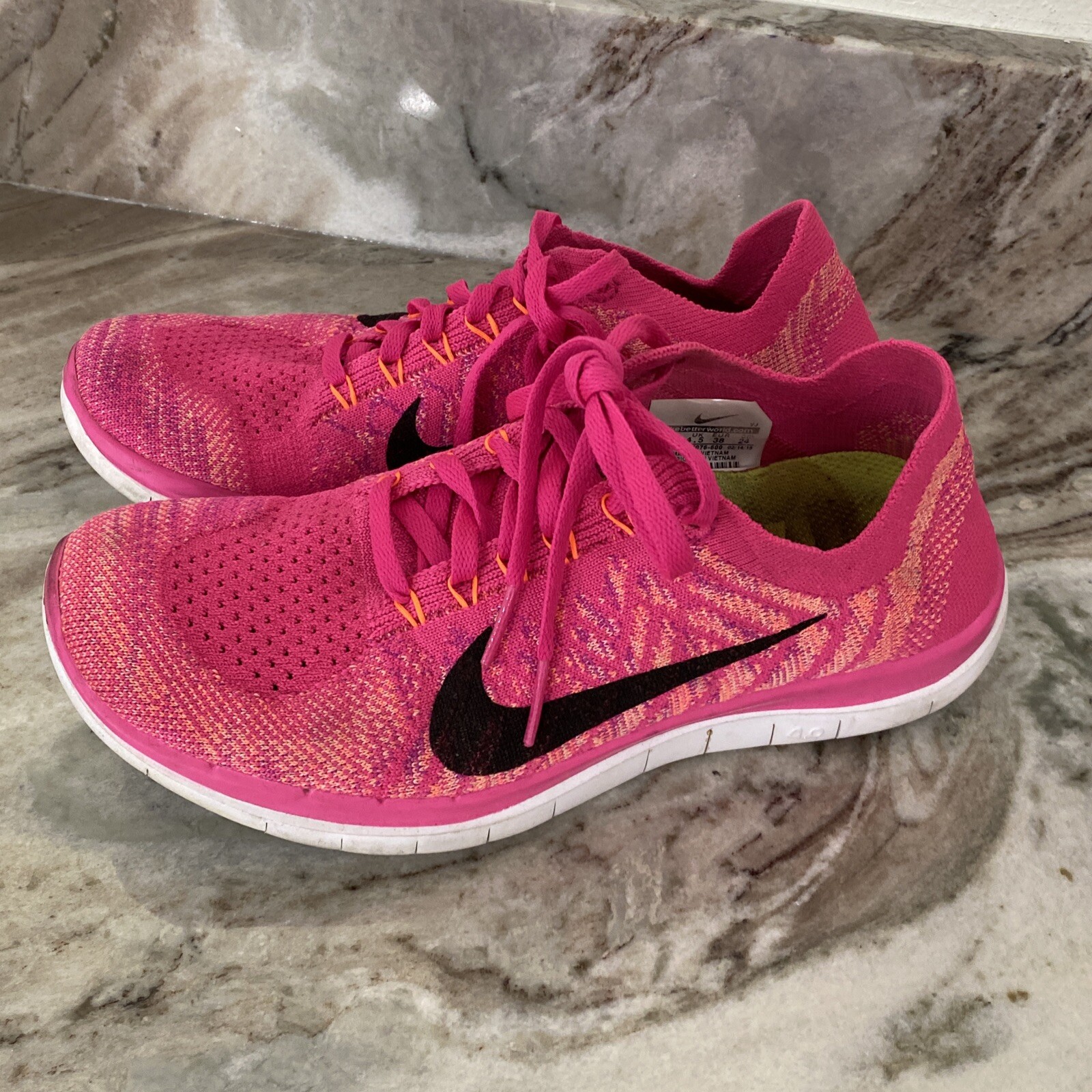 Nike 4.0 Flyknit Women&#039;s Size 7 Pink White Running Shoes 717076-600 | eBay