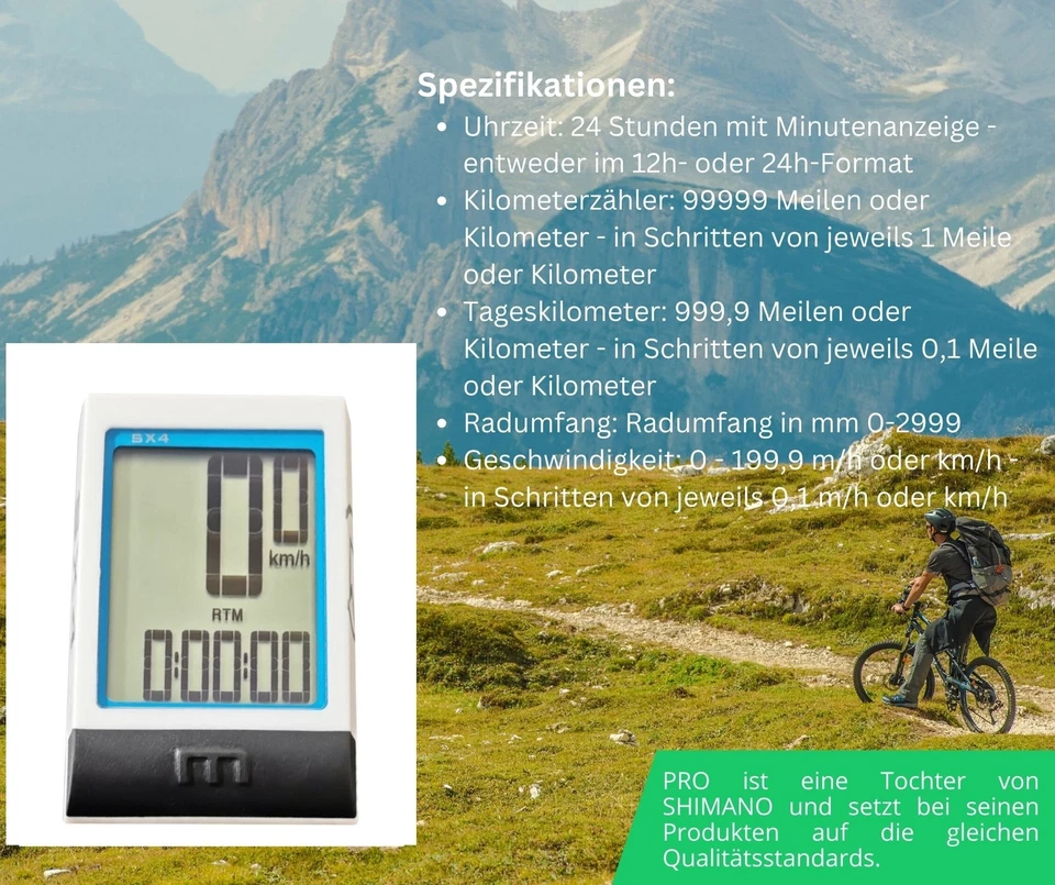 Pro SX4 Funk Fahrradcomputer weiss Fahrradtacho kabellos 12 Funktionen Tacho - Bild 4 von 4
