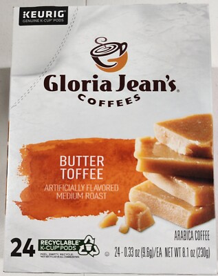 Gloria Jean's Coffees BUTTER TOFFEE 24 Count K-Cup Pods Keurig *BB 02/26/2026
