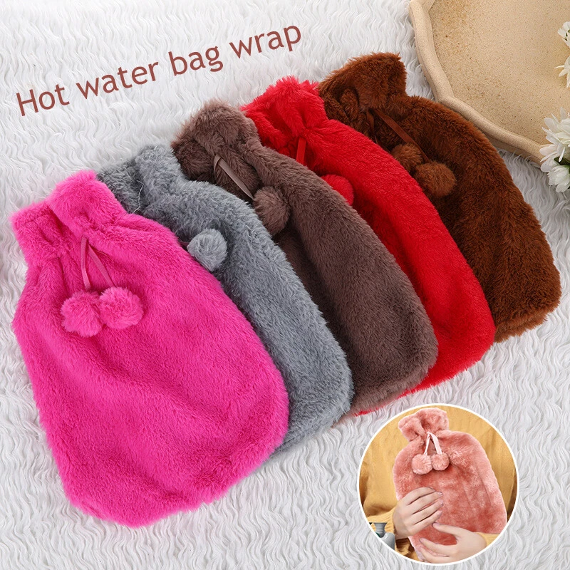Large 2L Natural Rubber Hot Water Bottle With Warm Faux Fur Fluffy Pom Pom Cover - Image 3 of 4