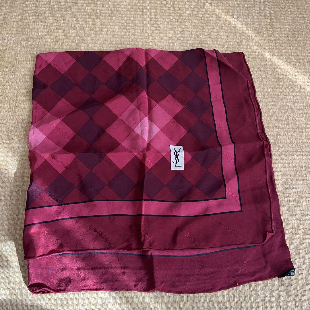 Yves Saint Laurent scarf 76cm 29″ square silk logo red | eBay